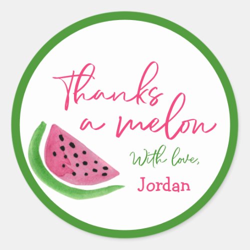 Personalized Thanks a Melon 1st Birthday Thanks Classic Round Sticker