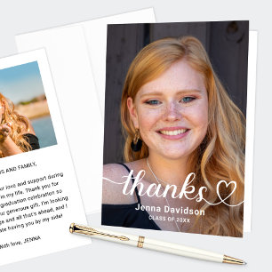 Personalized Thanks Heart Script Graduation Photo Thank You Card