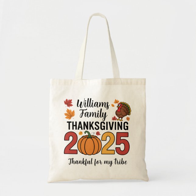 Personalized Thanksgiving 2025 Pumpkin Family Tote Bag (Front)