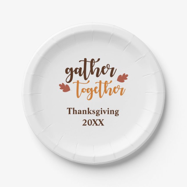 Personalized Thanksgiving Autumn Gather Together Paper Plates (Front)