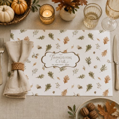 Personalized Thanksgiving Club Watercolor Placemat