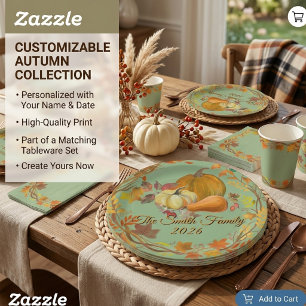 Personalized Thanksgiving Custom Autumn tabledecor Paper Plates