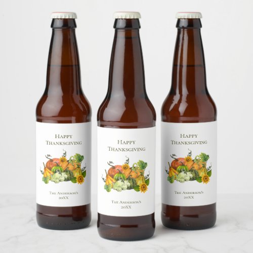 Personalized Thanksgiving Fall Autumn Pumpkins  Beer Bottle Label