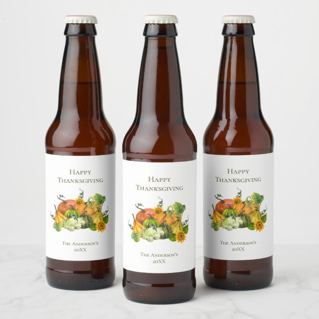 Personalized Thanksgiving Fall Autumn Pumpkins  Beer Bottle Label (Bottles)