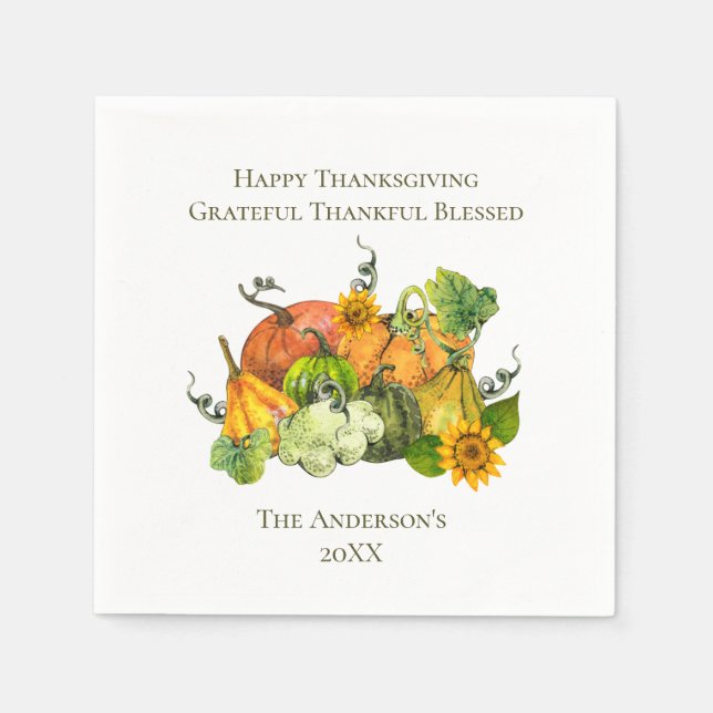 Personalized Thanksgiving Fall Autumn Pumpkins  Napkins (Front)