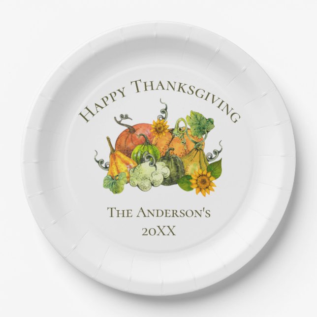 Personalized Thanksgiving Fall Autumn Pumpkins Paper Plates (Front)