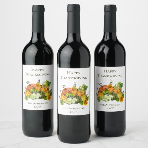 Personalized Thanksgiving Fall Autumn Pumpkins  Wine Label