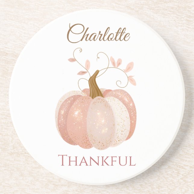 Personalized Thanksgiving – Fall Pumpkin Thankful  Coaster (Front)