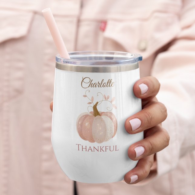 Personalized Thanksgiving – Fall Pumpkin Thankful  Thermal Wine Tumbler (Creator Uploaded)
