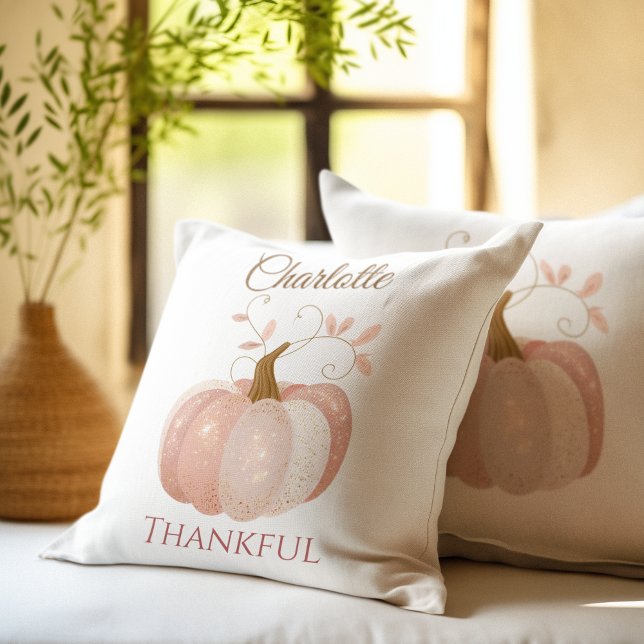 Personalized Thanksgiving – Fall Pumpkin Thankful  Throw Pillow (Creator Uploaded)