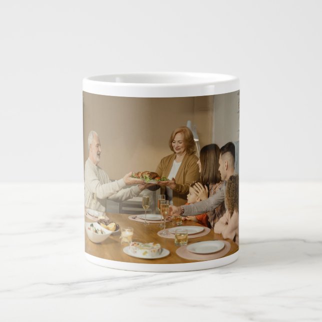 Personalized Thanksgiving family photo Giant Coffee Mug (Front)