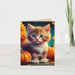 Personalized Thanksgiving Gratitude   Orange Cat  Letterpress Thank You Card