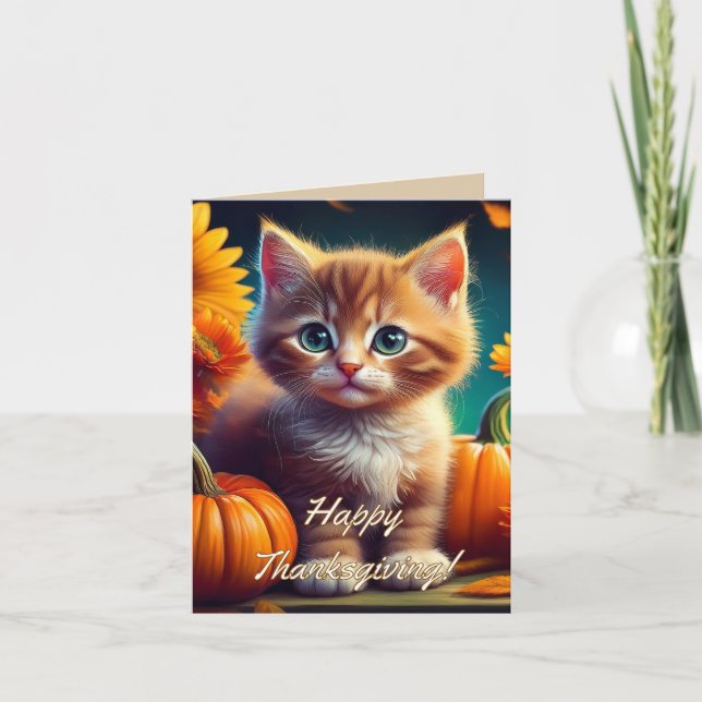 Personalized Thanksgiving Gratitude | Orange Cat  Thank You Card (Front)