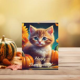 Personalized Thanksgiving Gratitude Orange Cat Thank You Card
