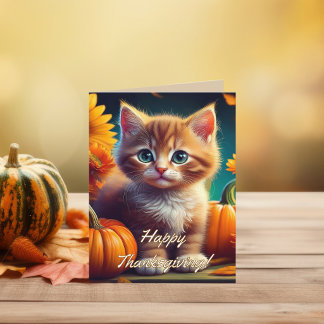 Personalized Thanksgiving Gratitude | Orange Cat Thank You Card