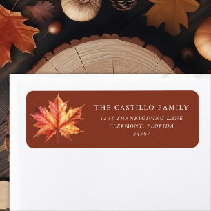 Personalized Thanksgiving Orange Brown Maple Leaf Label
