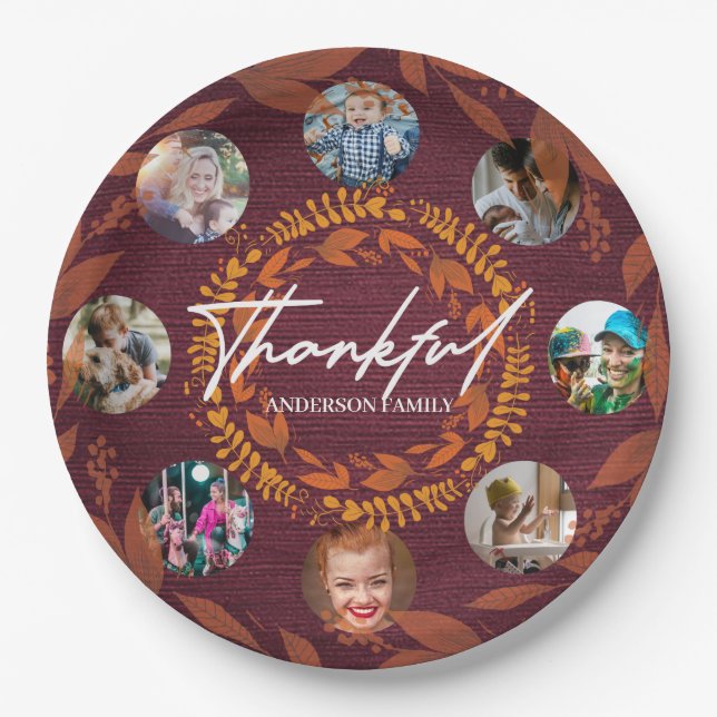 Personalized Thanksgiving photo collage Paper Plates (Front)