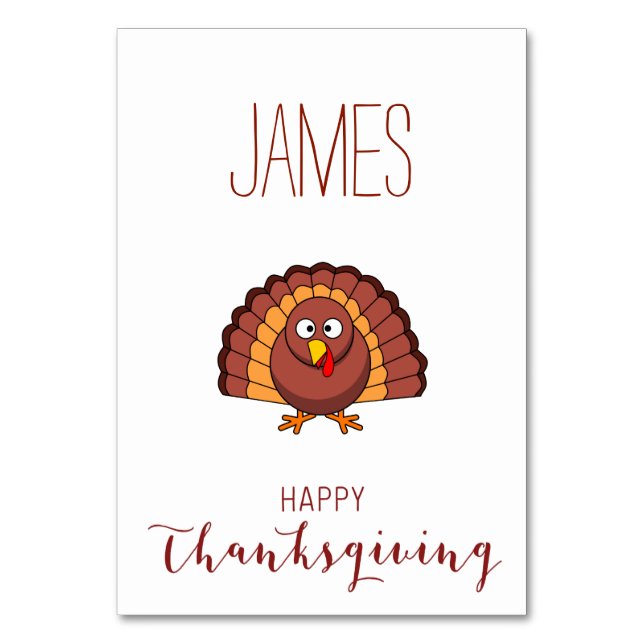 Personalized Thanksgiving Place Cards With Turkey (Front)