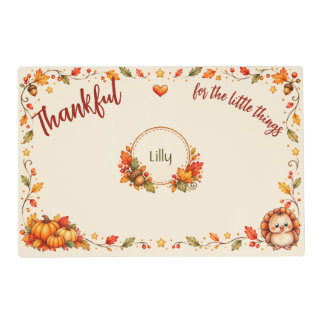 Personalized Thanksgiving Placemat | Cute Turkey
