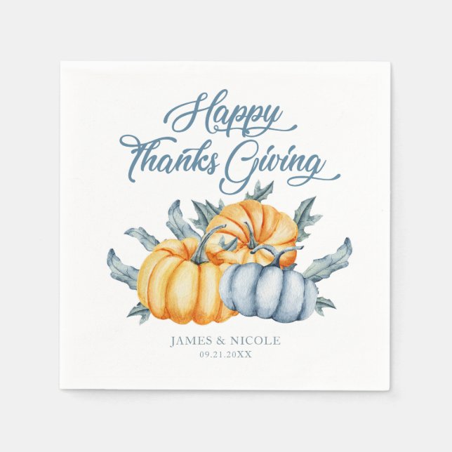Personalized Thanksgiving pumpkin watercolor Napkins (Front)