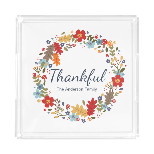 Personalized Thanksgiving Thankful Fall  Acrylic Tray (Front)
