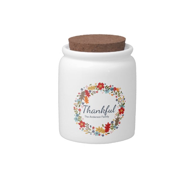 Personalized Thanksgiving Thankful Fall  Candy Jar (Front)