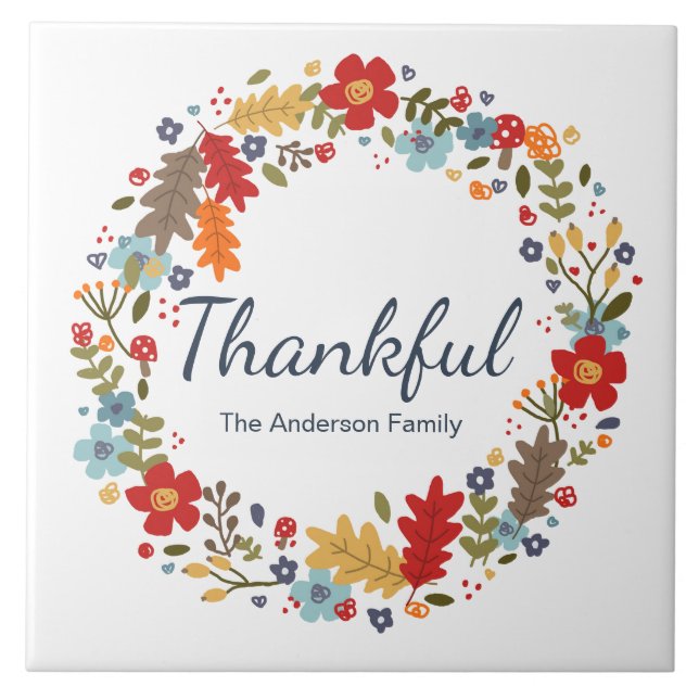 Personalized Thanksgiving Thankful Fall  Ceramic Tile (Front)