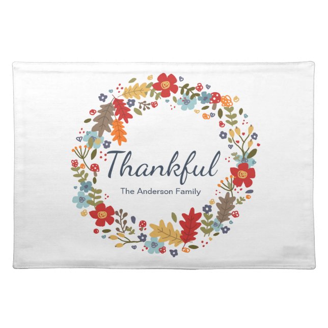 Personalized Thanksgiving Thankful Fall  Cloth Placemat (Front)