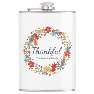 Personalized Thanksgiving Thankful Fall  Flask