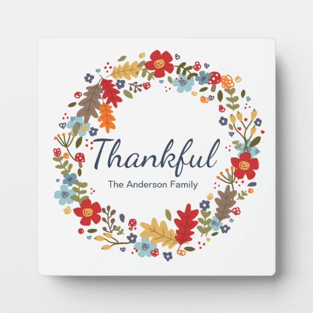 Personalized Thanksgiving Thankful Fall  Plaque (Front)