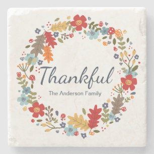 Personalized Thanksgiving Thankful Fall  Stone Coaster