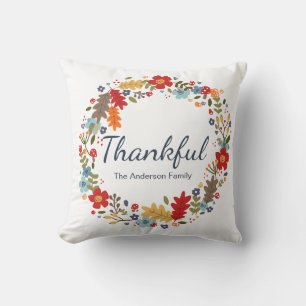 Personalized Thanksgiving Thankful Fall  Throw Pillow