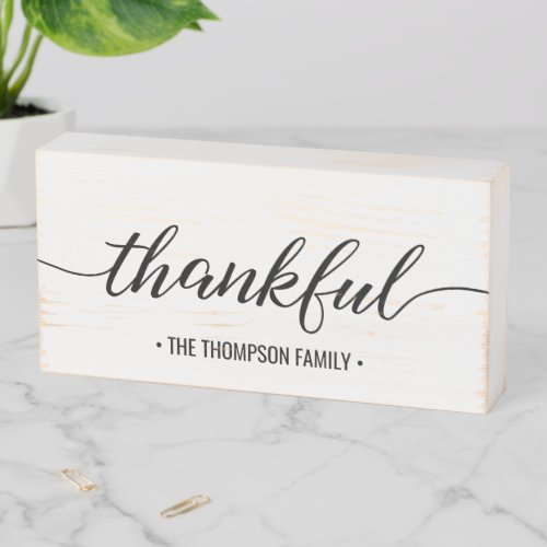 Personalized Thanksgiving Thankful Family Name Wooden Box Sign