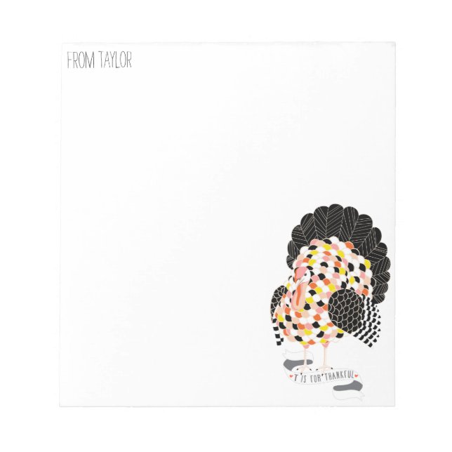 Personalized THANKSGIVING THANKFUL TURKEY Notepad (Front)