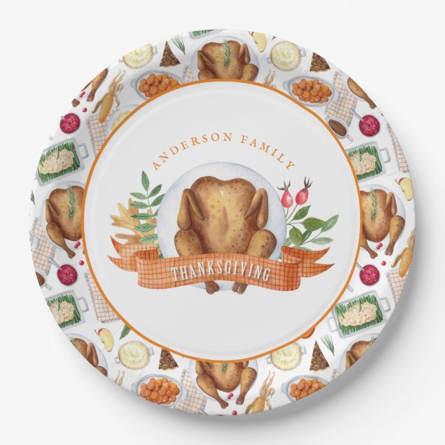 Personalized Thanksgiving Turkey Dinner  Paper Plates (Front)