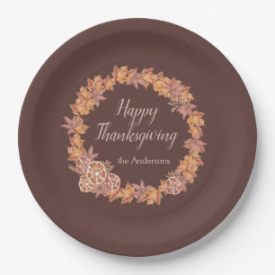 Personalized Thanksgiving Watercolor Fall Leaves Paper Plates