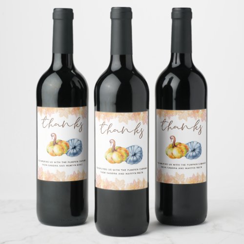 Personalized Thanksgiving watercolor pumpkin Wine Label