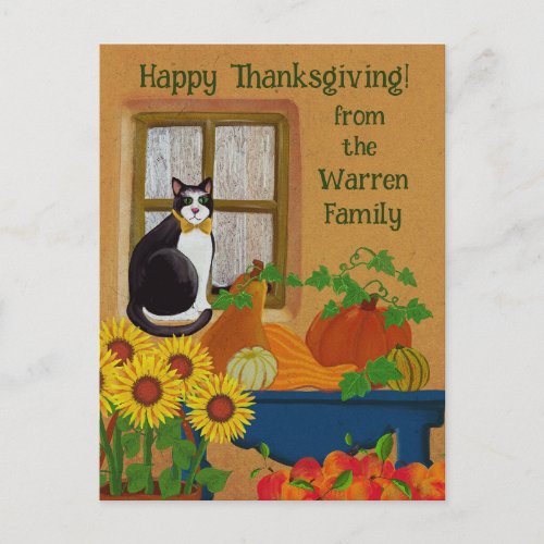 Personalized Thanksgiving with Cat Garden Flag Postcard