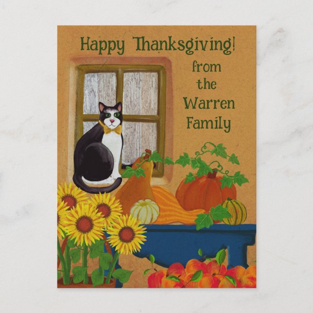 Personalized Thanksgiving with Cat Garden Flag Postcard (Front)