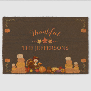 Personalized Thanksgiving with Family Name Fiber Doormat