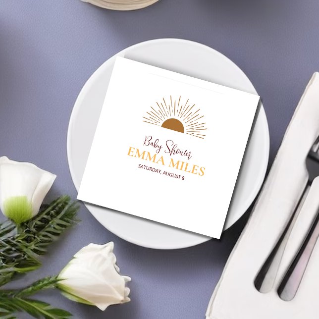 Personalized ThankYou Baby Shower retro sun Napkin (Creator Uploaded)