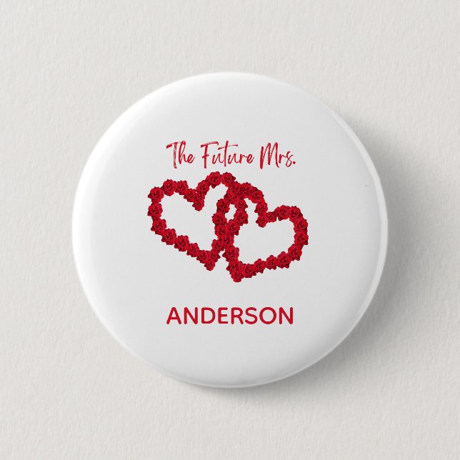 Personalized The Future Mrs. Engagement Gift Roses Button (Front)