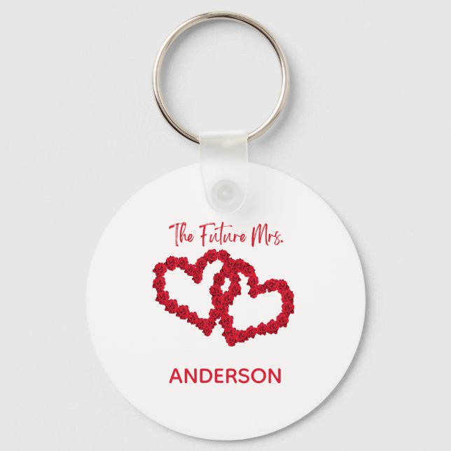 Personalized The Future Mrs. Engagement Gift Roses Keychain (Front)