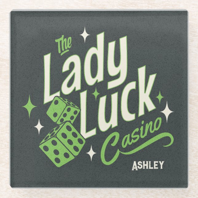 Personalized The Lady Luck Casino Glass Coaster (Front)