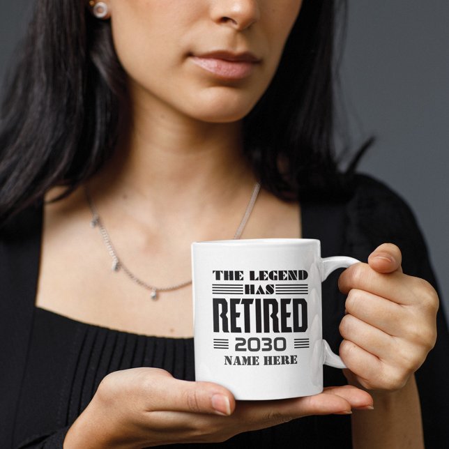 Personalized The Legend Has Retired Grandpa Two-Tone Coffee Mug (Cute Retirement Custom Tw-Tone 11oz Coffee Mug)
