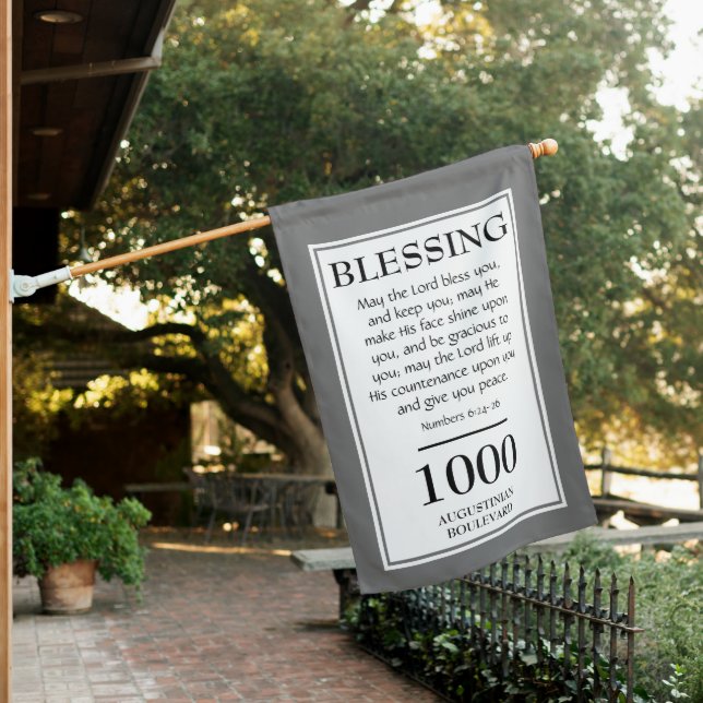 Personalized | THE LORD BLESS YOU | Address Gray House Flag (In SItu)
