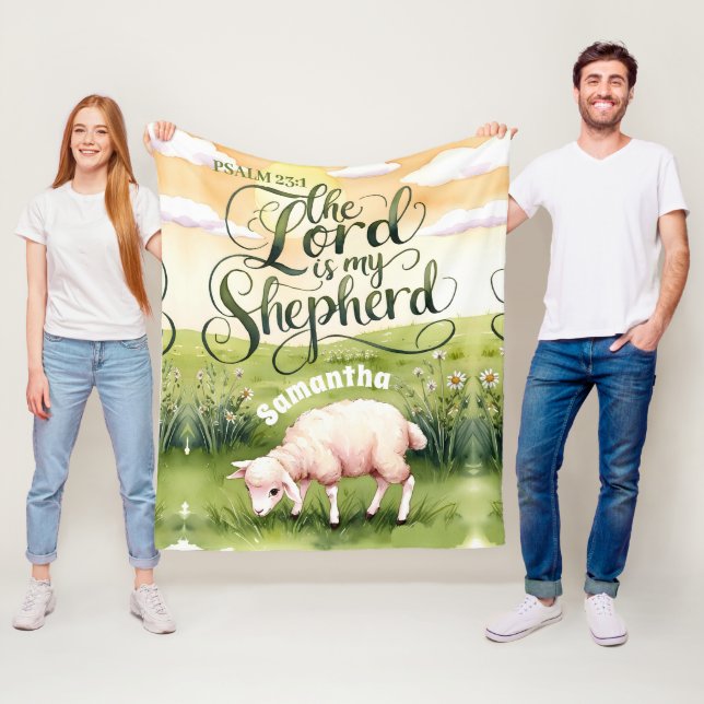 Personalized The Lord is My Shepherd Christian Fleece Blanket (In Situ)