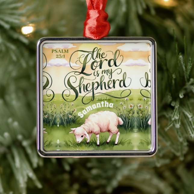 Personalized The Lord is My Shepherd Christian Metal Ornament (Tree)