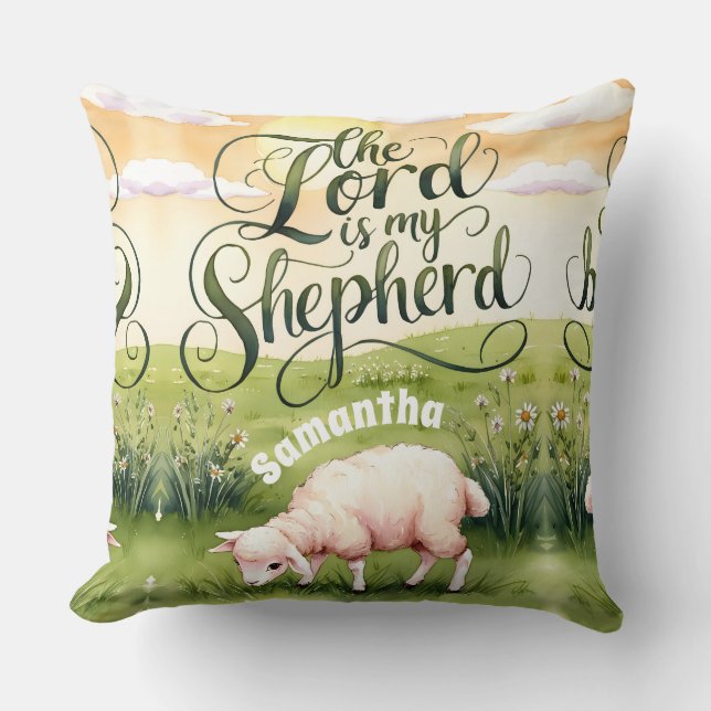 Personalized The Lord is My Shepherd Christian Throw Pillow (Front)