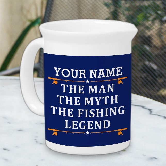 Personalized The Man The Myth The Fishing Legend Beverage Pitcher (Creator Uploaded)